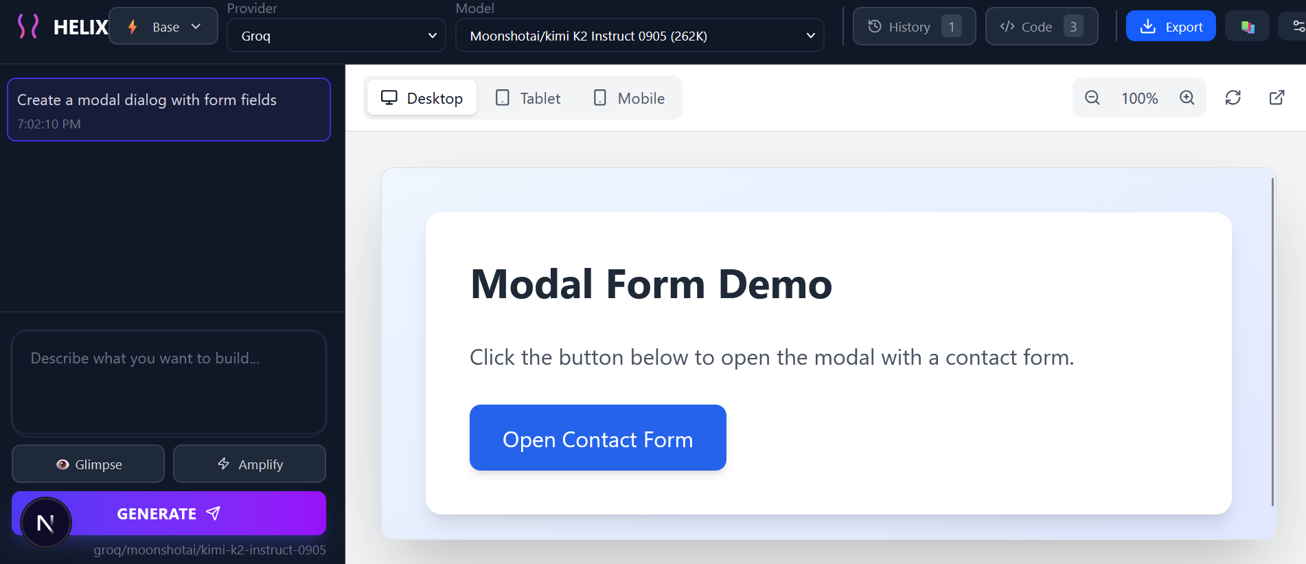 Modal dialog with Base preset