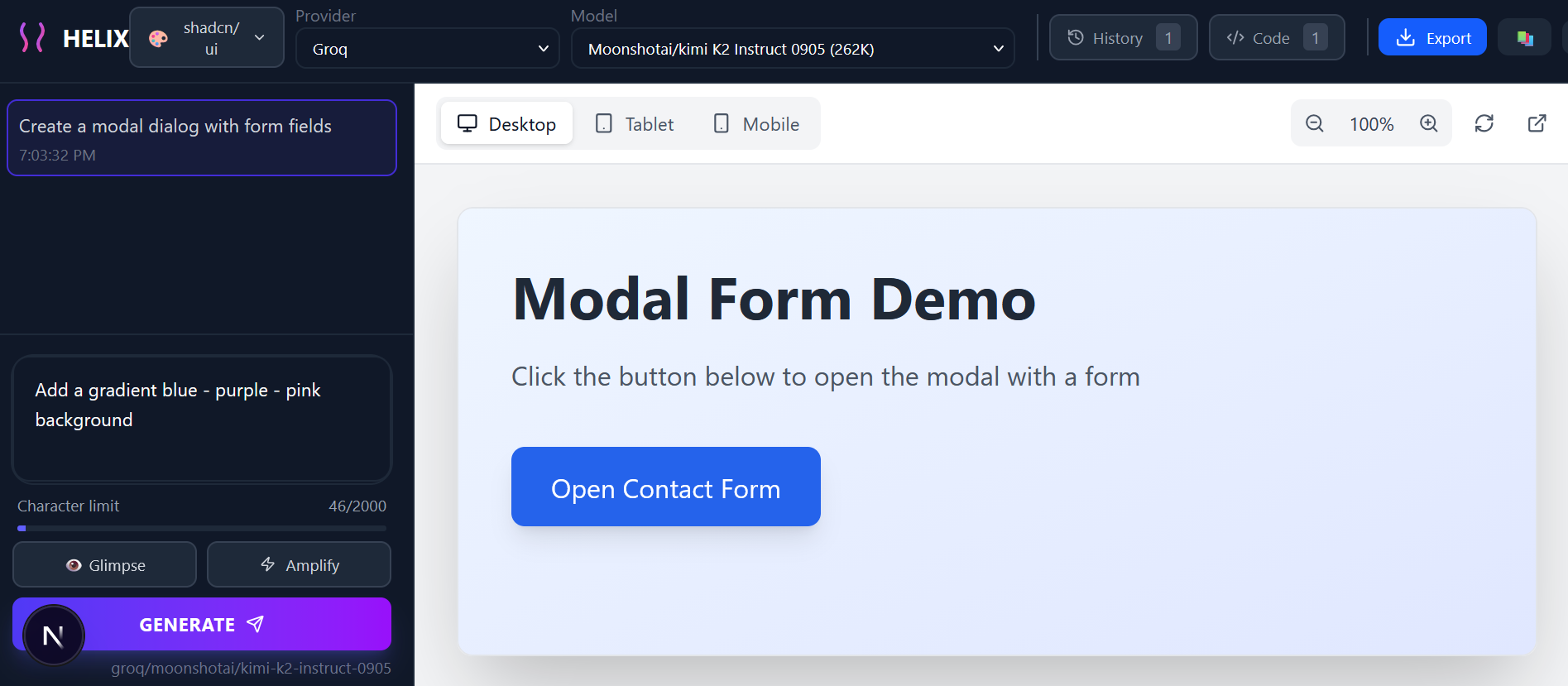 Modal dialog with shadcn/ui preset