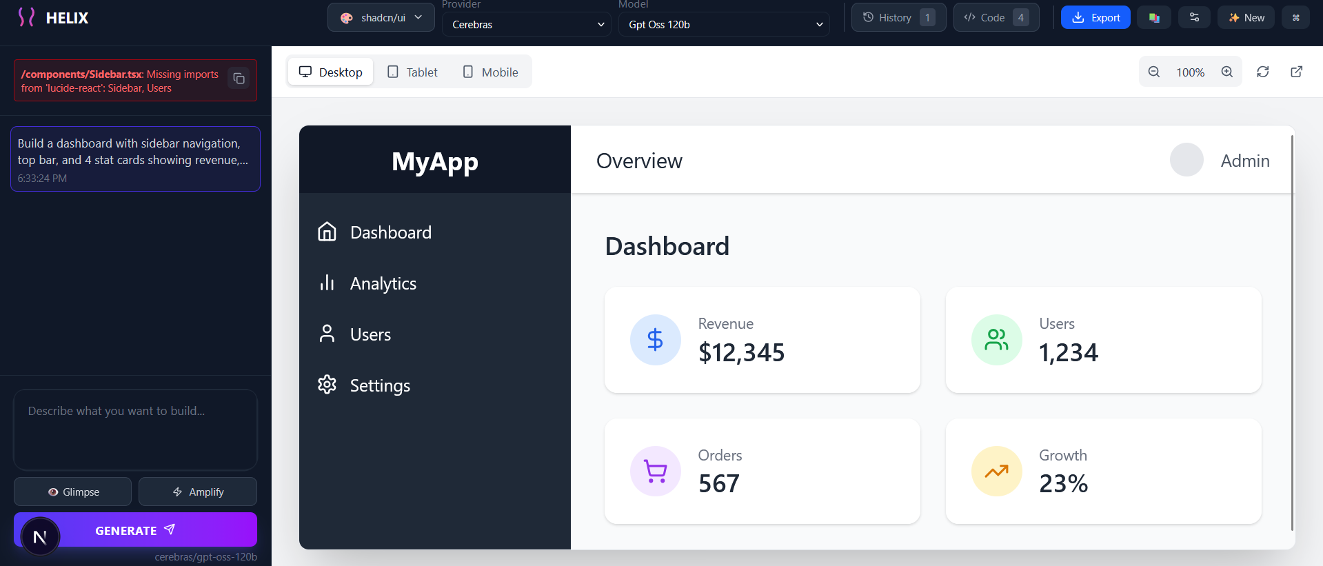 Dashboard with Sidebar & Stats