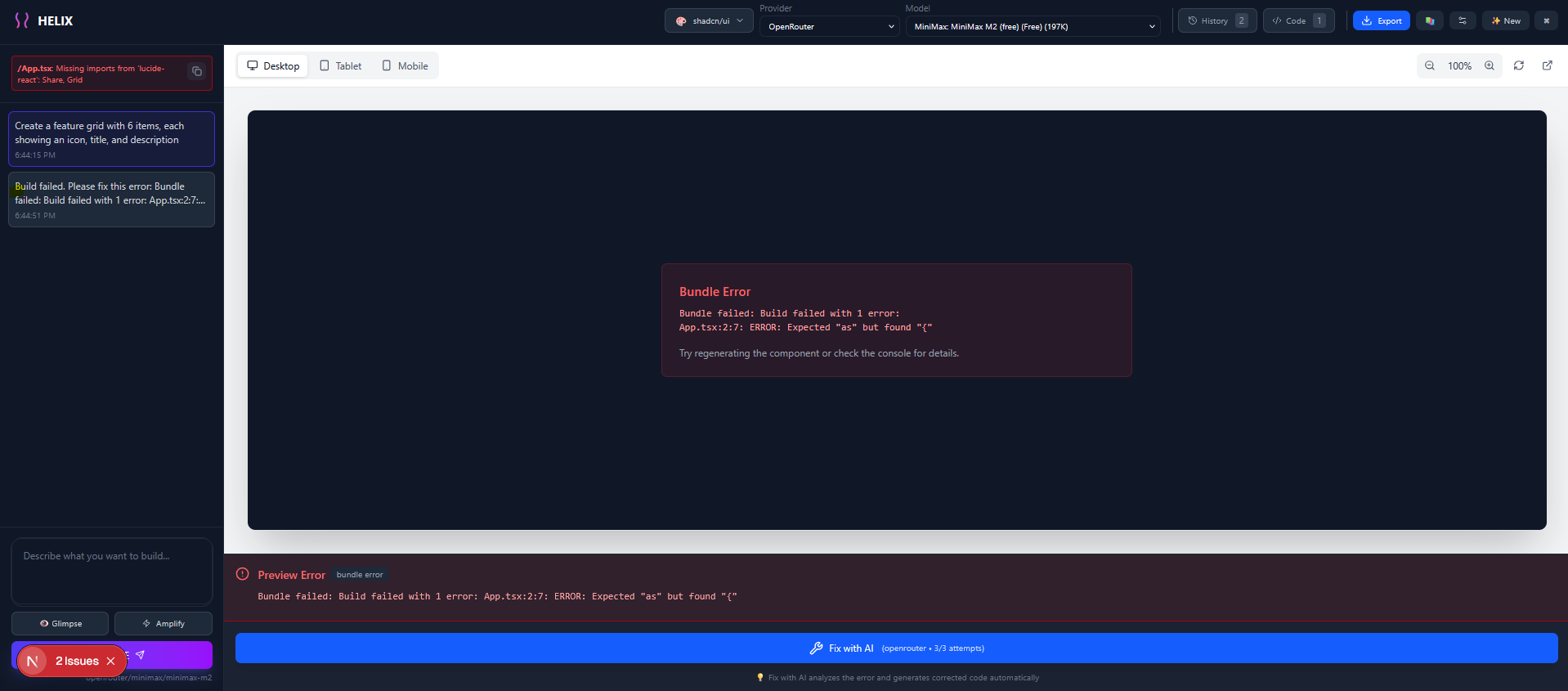 Component error before fixing