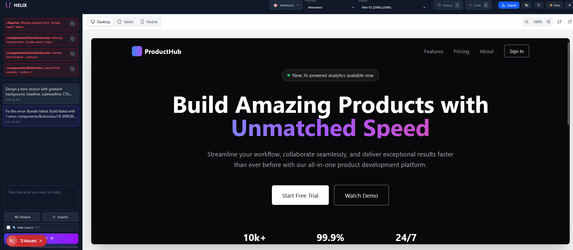 Hero section working